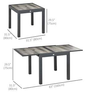 Extendable Dining Table, Rectangular Patio Outdoor Table with Aluminum Frame and Plastic Board Tabletop for Lawn, Grey