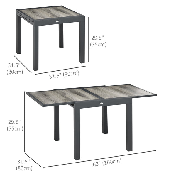 Extendable Dining Table, Rectangular Patio Outdoor Table with Aluminum Frame and Plastic Board Tabletop for Lawn, Grey