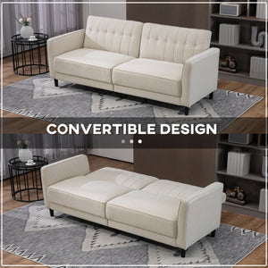 Canapé-lit convertible en tissu capitonné avec dossier réglable, beige