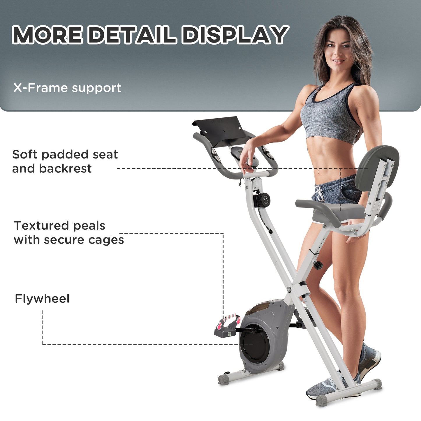Soozier Folding Bike, Indoor Stationary Bike with 8-Level Magnetic Resistance and LCD Display, for Cardio Workout, Grey