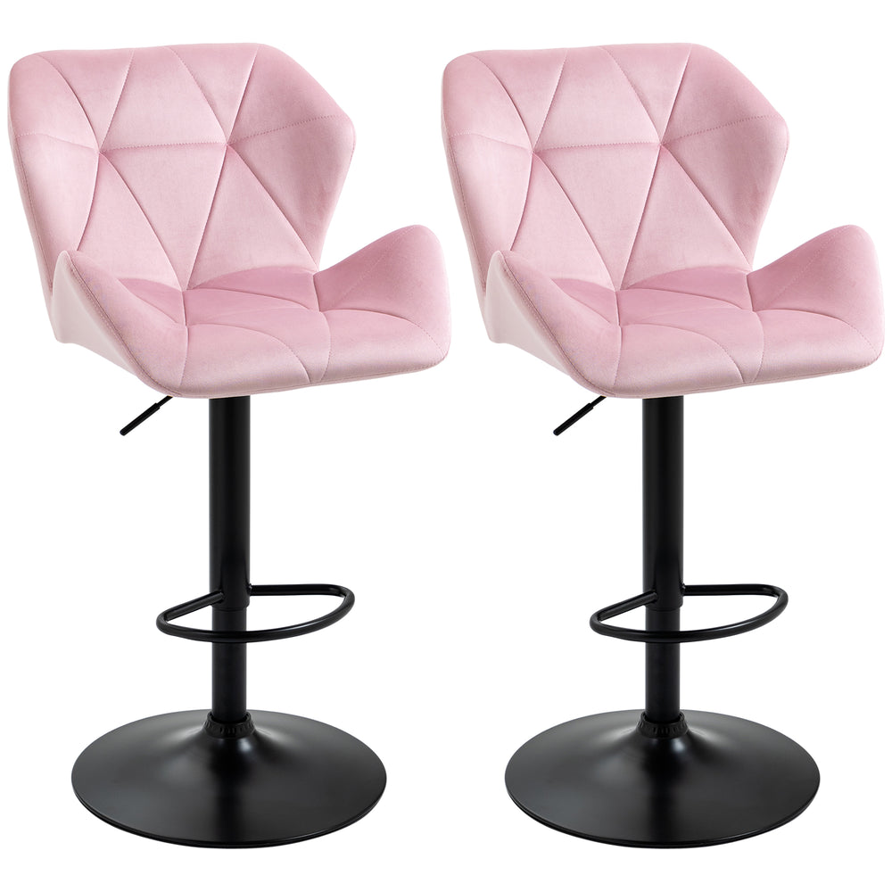 Set of 2 pink velvet fabric bar stools