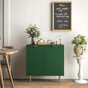 Meuble de rangement de cuisine moderne avec étagères réglables et pieds en métal, vert