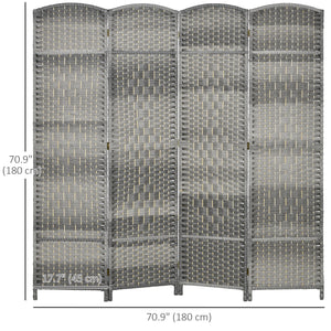 Cloison de séparation pliable à 4 panneaux et tissée à la main, gris mélangé