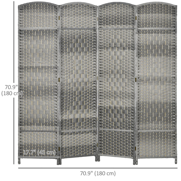 Cloison de séparation pliable à 4 panneaux et tissée à la main, gris mélangé