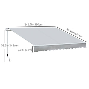 12' x 8' Retractable Awning Patio Awnings Sun Shade Shelter with Manual Crank Handle, UV & Water-Resistant Fabric and Aluminum Frame for Deck Balcony Yard, Grey