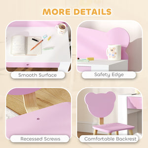Kids' Desk and Chair Set, Bear Theme, Pink