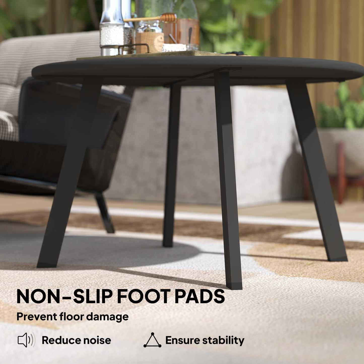 Outsunny Outdoor Round Side Table, Patio Coffee Table with Metal Frame and Non-Slip Feet, Black