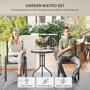 3 Pieces Bistro Set, Small Patio Furniture Set with Stackable Mesh Chairs, Glass Table for Garden, Balcony, Black
