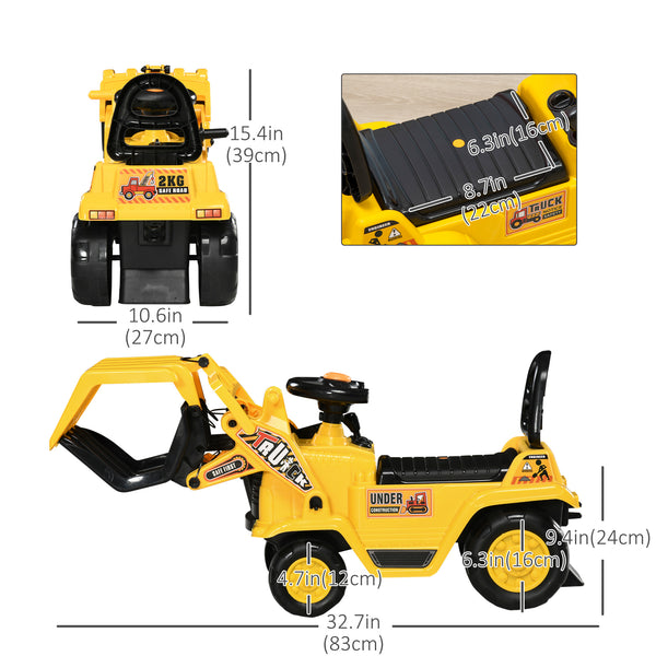 Self-propelled excavator without engine, with realistic sound and storage, for children aged 2 to 4 years, 83 x 27 x 39 cm, yellow