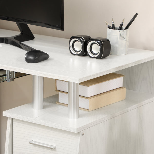 Computer desk with keyboard tray and storage drawers, white
