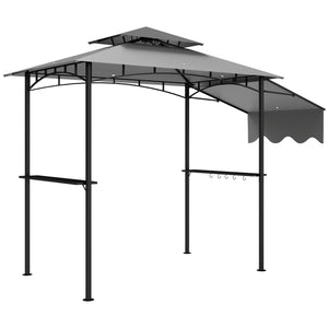Outsunny 8' x 5' Grill Gazebo, Double Tiered Barbecue Grill Gazebo Shelter with Side Awning, 2 Side Shelves, 6 Hooks, Light Gray |