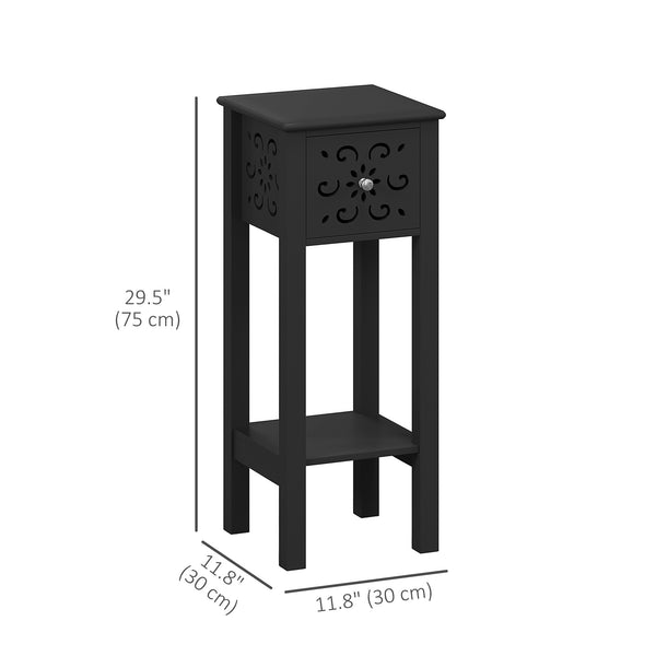 Ensemble de 2 tables d'appoints avec tiroir et étagère de rangement ouverte, noir