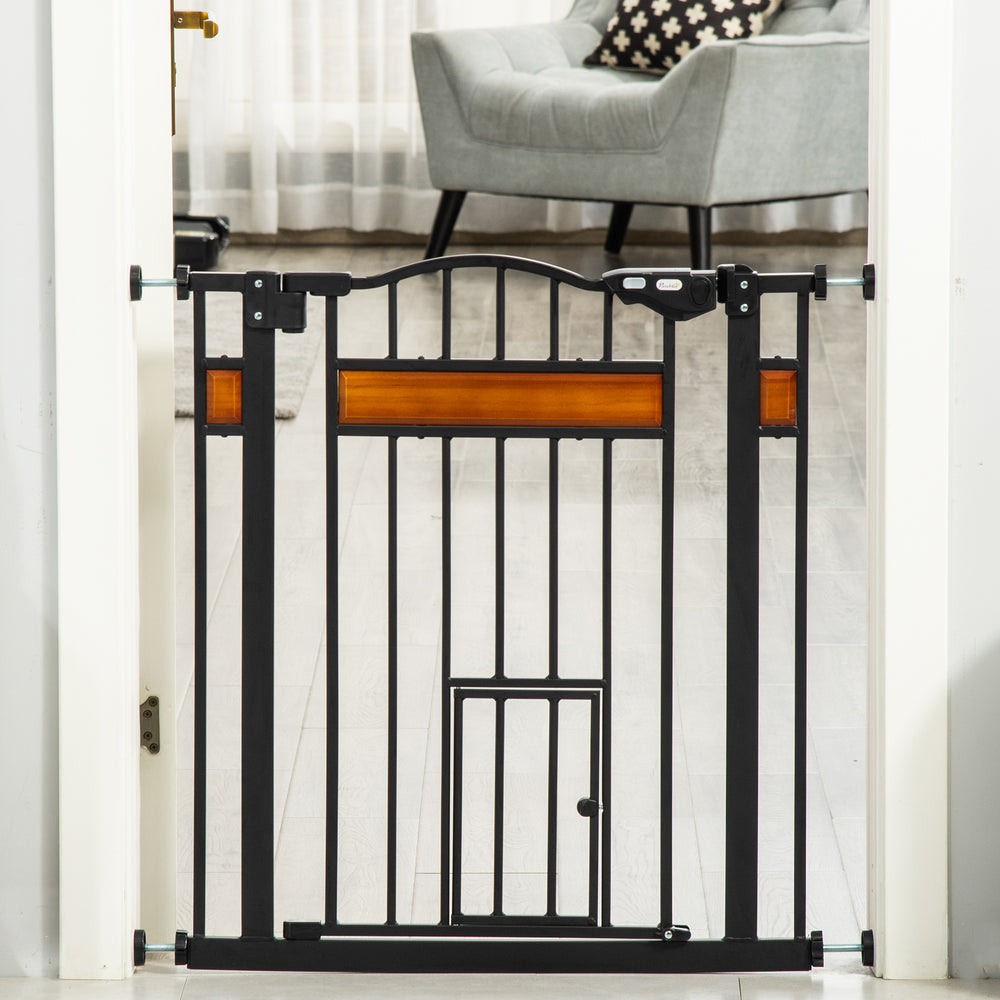 Barrière pour chien extra large avec chatière intégrée, noire