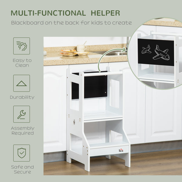 Marchepied 2 en 1 convertible pour tout-petits, blanc