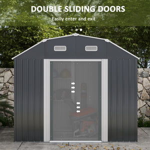 Abri de jardin galvanisé avec étagères réglables, double porte coulissante et aérations