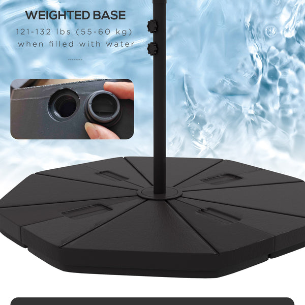 Parasol déporté de 9,5 pieds avec éclairage solaire LED et lestage, gris foncé