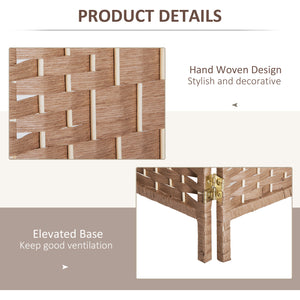 Cloison de séparation pliable à 4 panneaux avec cadre en bois, couleur naturelle