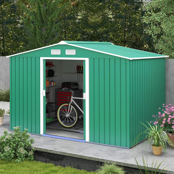 Abri de jardin avec kit de fondation et double porte, vert