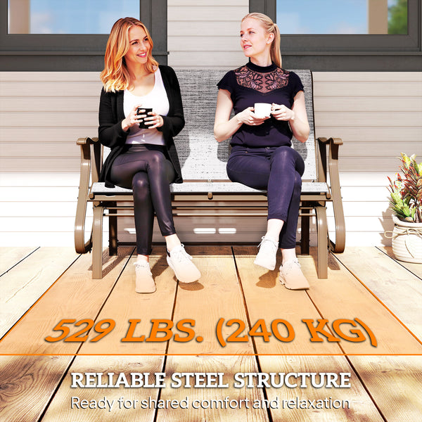 Fauteuil à bascule double avec accoudoirs, assise et dossier en maille, gris