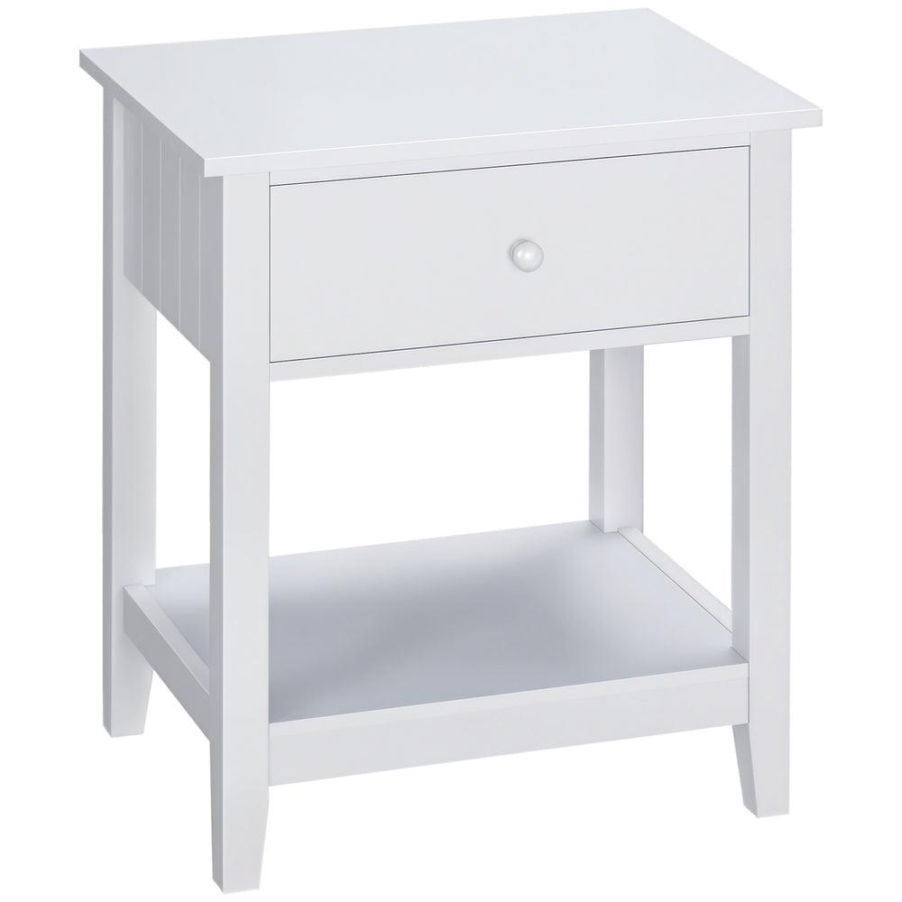 Table de chevet moderne avec tiroir et étagère de rangement, blanche