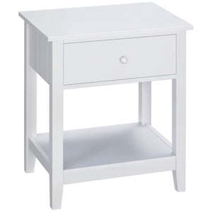 Table de chevet moderne avec tiroir et étagère de rangement, blanche