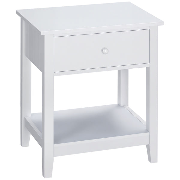 Table de chevet moderne avec tiroir et étagère de rangement, blanche