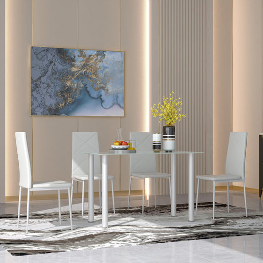 Ensemble de table à manger moderne pour 4 personnes, peu encombrant avec table rectangulaire et cadre en acier, blanc
