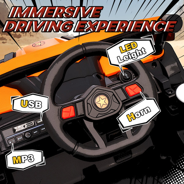 Voiture électrique 12 V avec télécommande, UTV électrique à batterie avec suspension à ressorts, orange