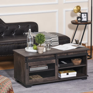 Table basse de style campagnard avec porte coulissante en maille, marron foncé