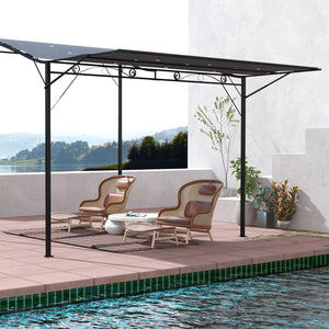 Pergola en métal 8 x 10 avec auvent latéral extensible, gris foncé