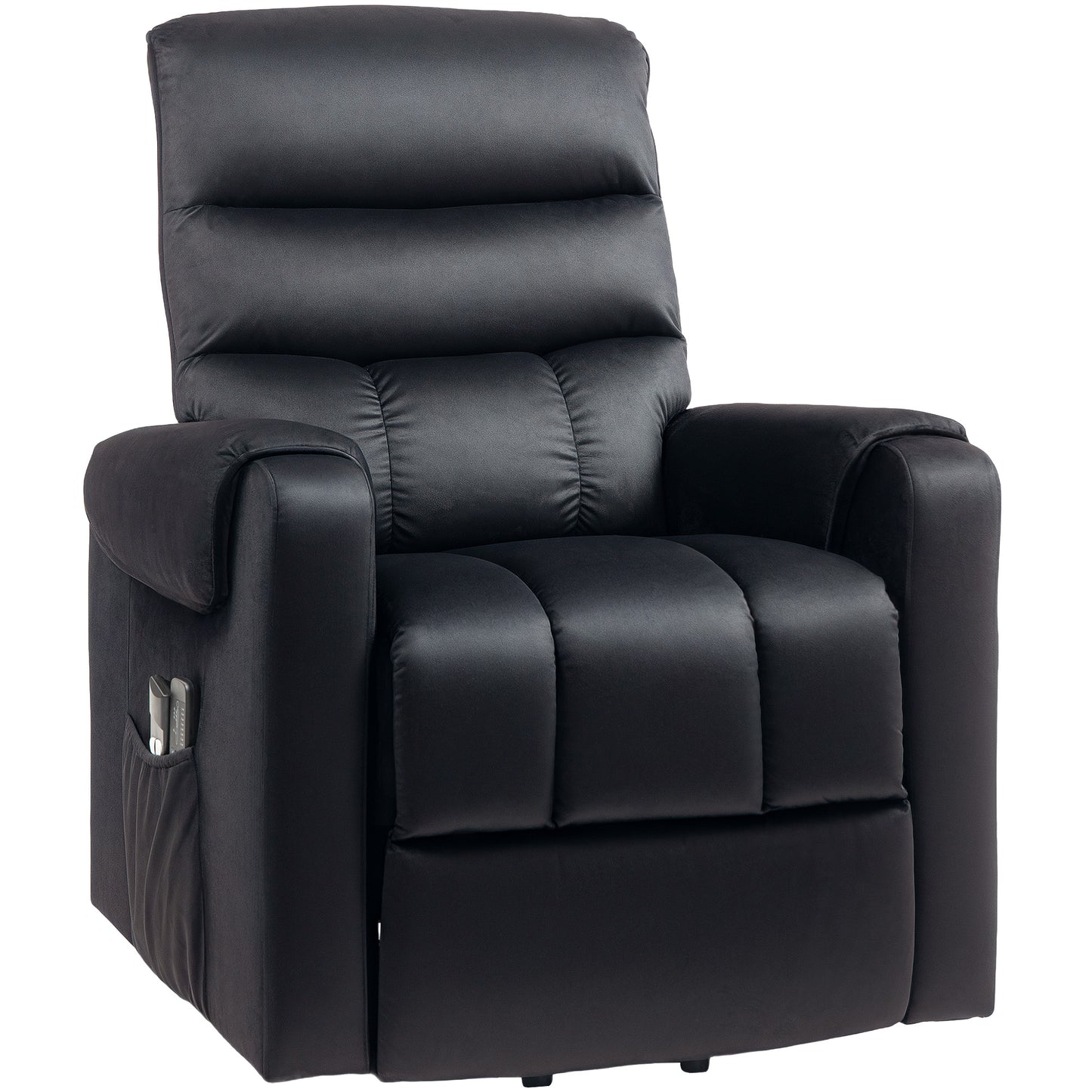 Lift chair for the elderly, massage recliner with 8 vibration points, footrest, remote control, side pockets, black