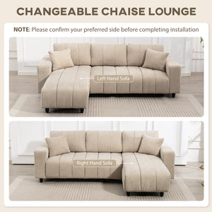 Canapé sectionnel avec assise intégrée, méridienne amovible, 2 coussins, beige