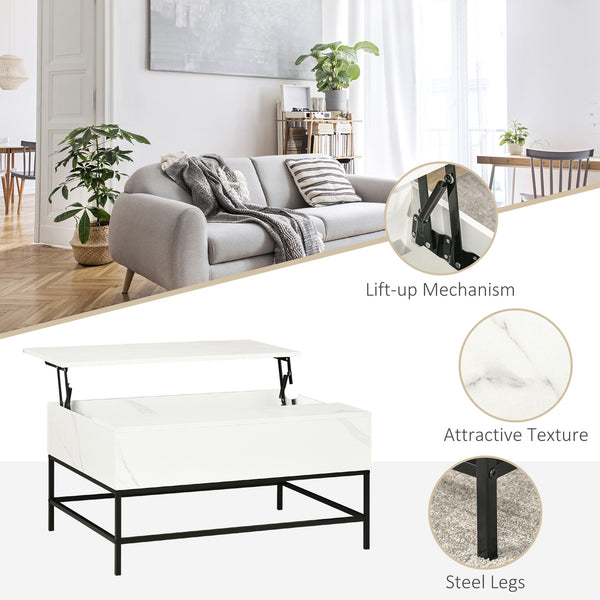 Table basse relevable avec compartiment de rangement dissimulé, blanche