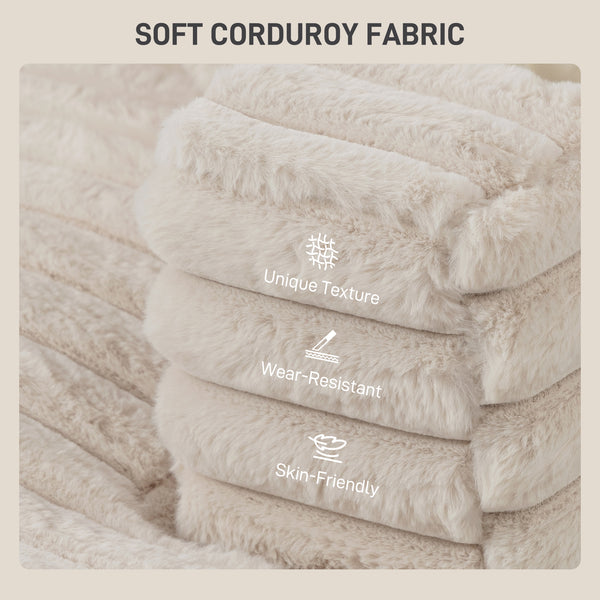 Canapé de lecture grand format en velours côtelé avec porte-gobelets et coussins, canapé-lit pour salon, beige