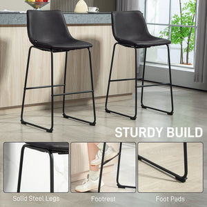 Ensemble de 2 tabourets de bar style vintage en similicuir, avec repose-pieds, marron foncé.