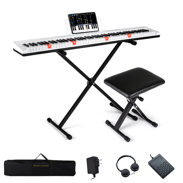 Clavier électrique de 88 touches avec support réglable et sac portable - Blanc