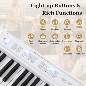 Clavier électrique de 88 touches avec support réglable et sac portable - Blanc