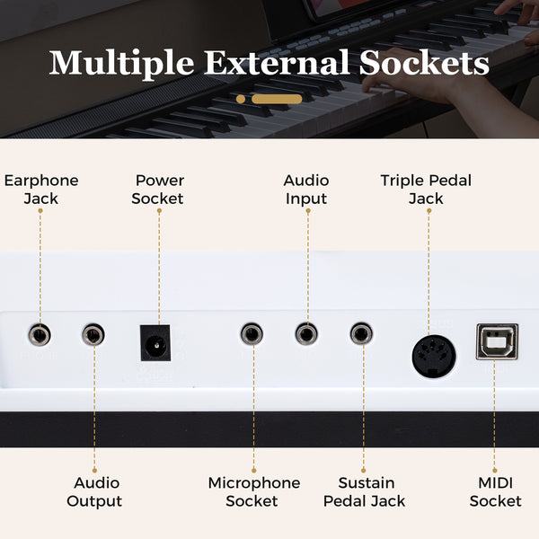 Clavier électrique de 88 touches avec support réglable et sac portable - Blanc