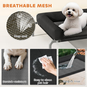 Raised dog bed with breathable mesh, removable and water-resistant cushions, black