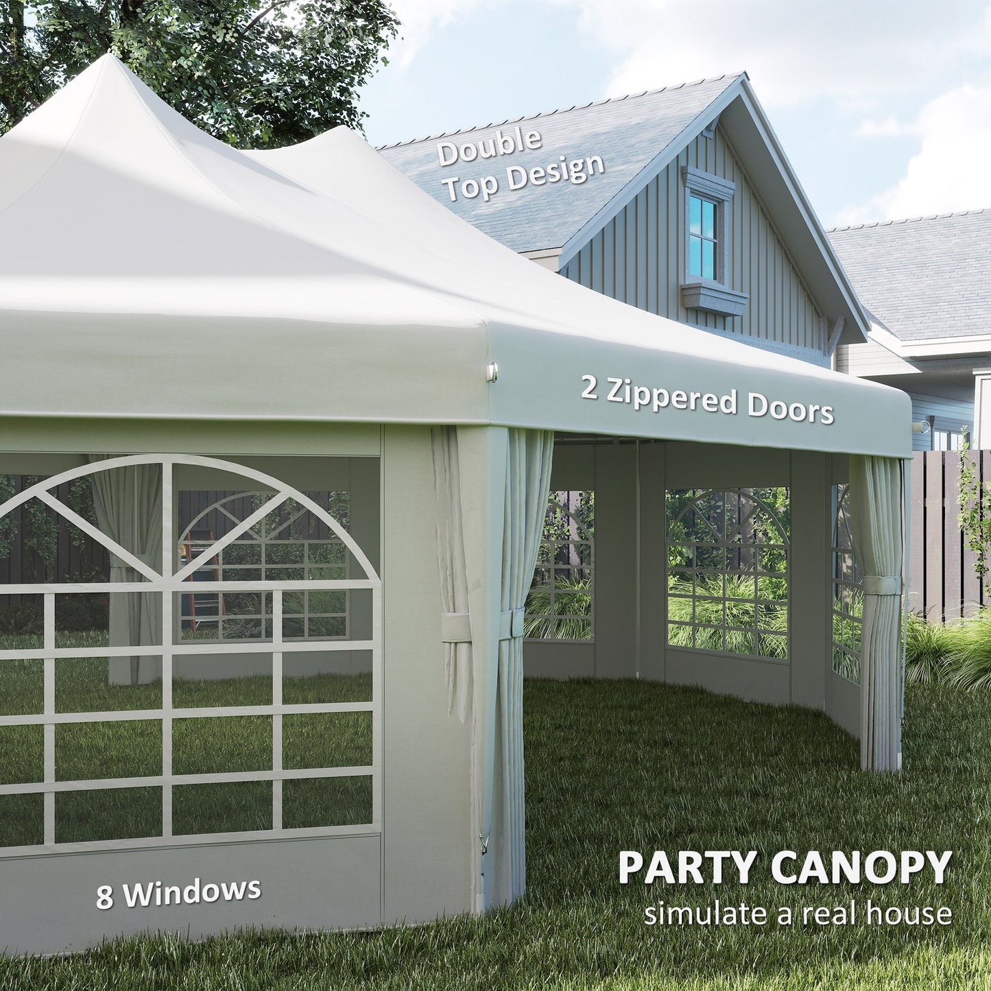 Outsunny 29 x 21 ft Decagon High-Pitch Party Tent with Canopy and 10 Removable Sidewalls, White