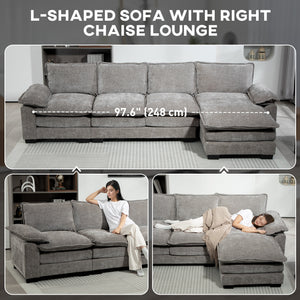 Chenille L-shaped sofa with double-layer seat cushion for living room, gray