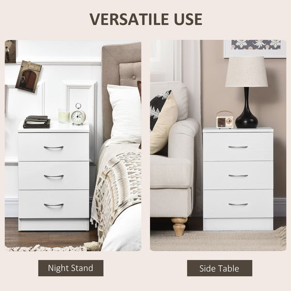 Lot de 2 tables de chevets modernes avec 3 tiroirs, blanc
