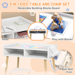 3-in-1 Table and Chair Set for Playing, Drawing, Reading, Art, Crafts, Playroom, Blue