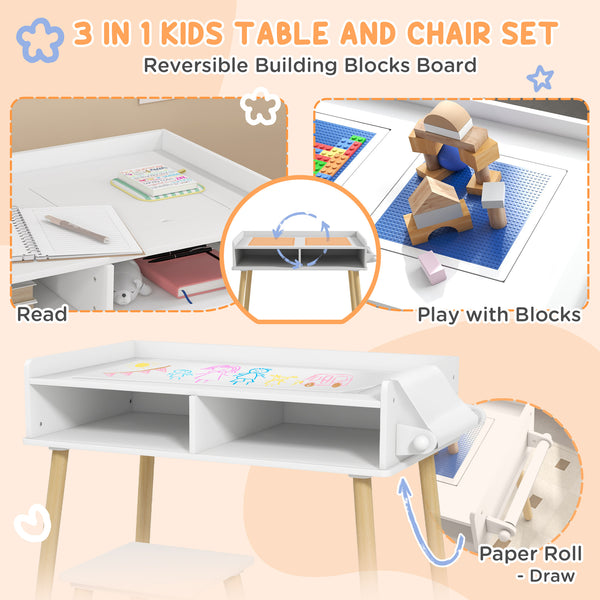 3-in-1 Table and Chair Set for Playing, Drawing, Reading, Art, Crafts, Playroom, Blue