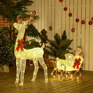 Reindeer with light-up sleigh with 170 LEDs for the holidays, white