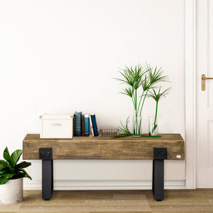 Garden bench with metal legs, rustic wood-effect concrete