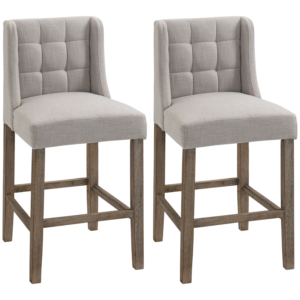 Modern upholstered and padded bar stools, beige