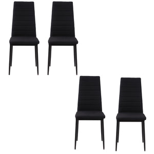 Lot de 4 chaises de salle à manger à dossier haut en lin rembourré avec pieds en métal, noir