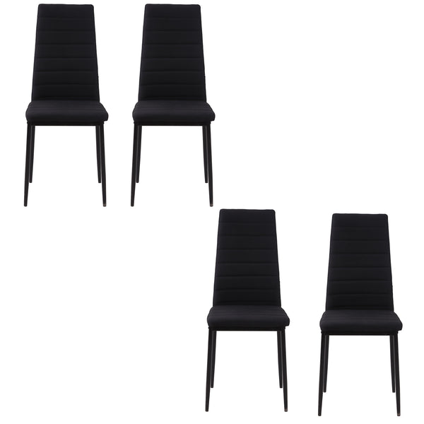 Lot de 4 chaises de salle à manger à dossier haut en lin rembourré avec pieds en métal, noir