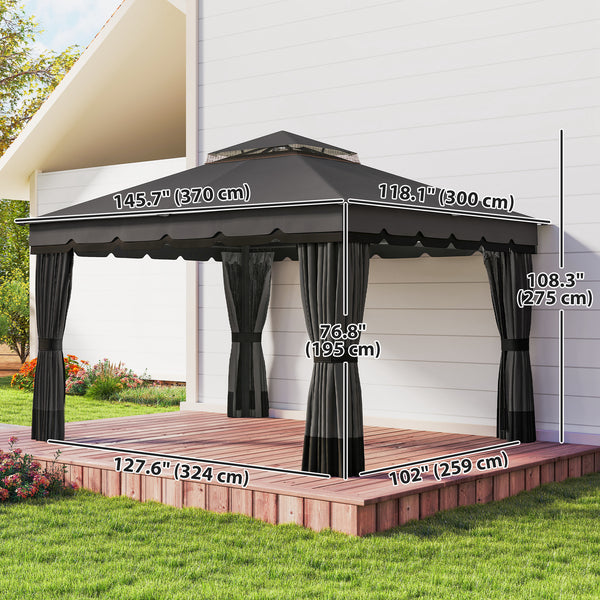 10' x 12' Double Roof Patio Gazebo Canopy, Outdoor Gazebo Shelter with Netting & Curtains, for Garden, Lawn and Deck
